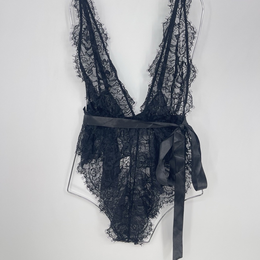 Shein Lingerie Set Womens Plus 2XL Black Lace Satin Teddy Bag2